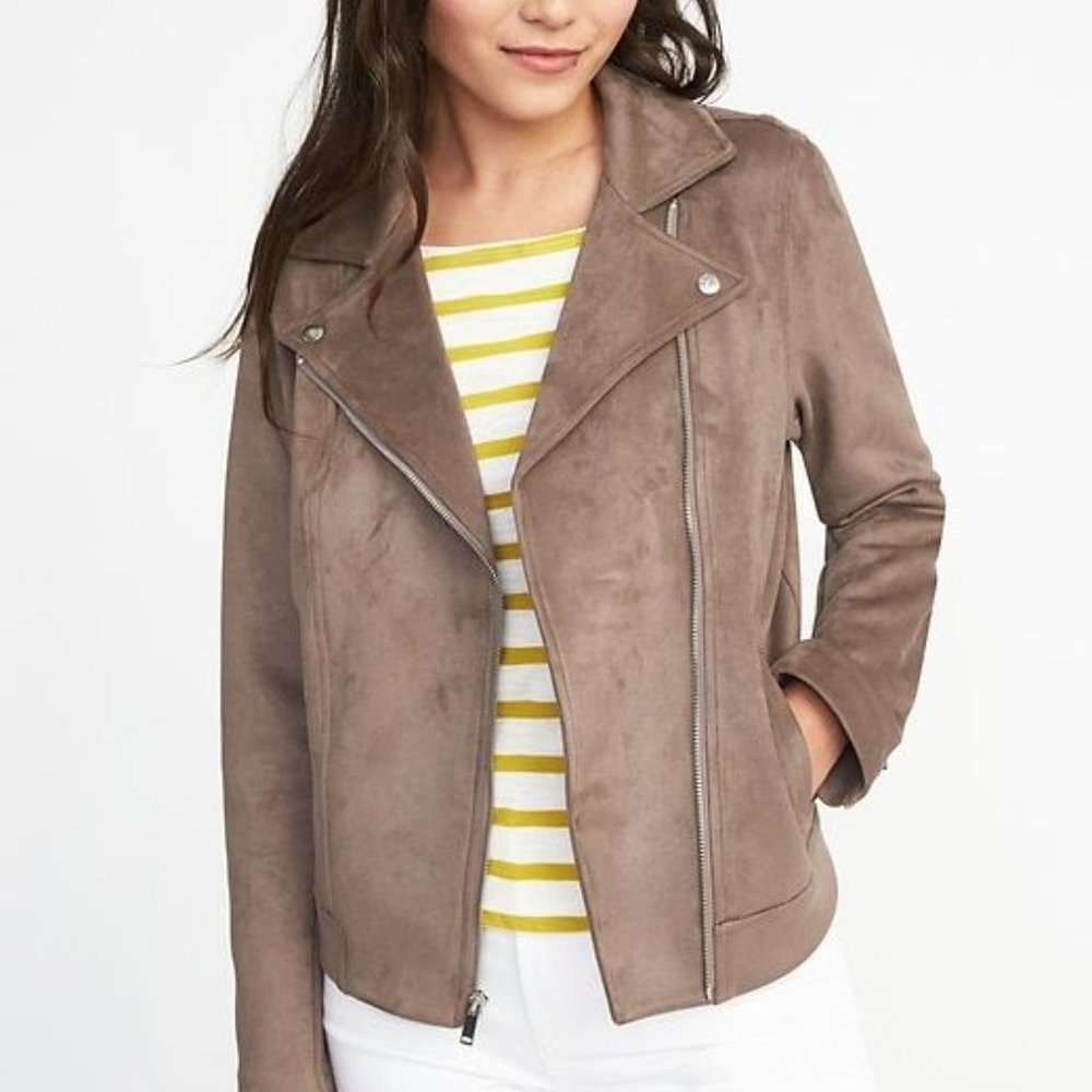 Old Navy Faux Suede Moto Jacket for Taupe Small